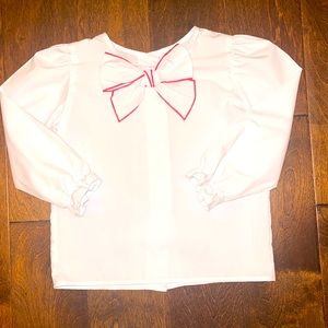 EUC TBBC Beatrice Bow Blouse - White with Red Detailing size 7